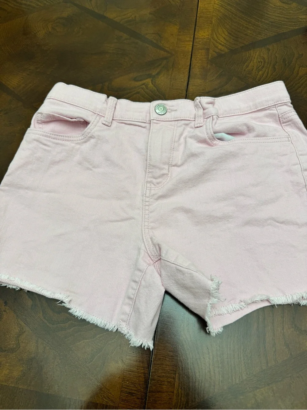 Kids  Pink Frayed Hem Denim Shorts